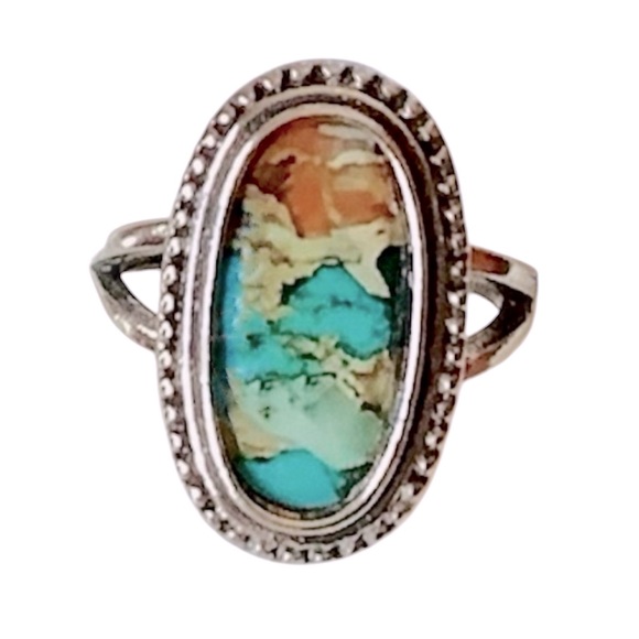 Jewelry - 💥2/$24 or 3/$30💥 silver ring with turquoise mosaic oval stone. NWT. Sz 6